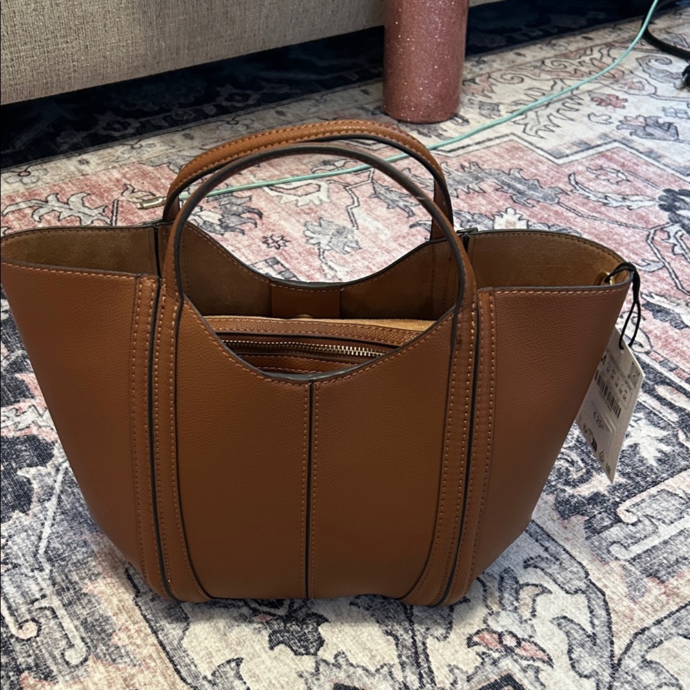 Zara Tan Leather small Tote Bag